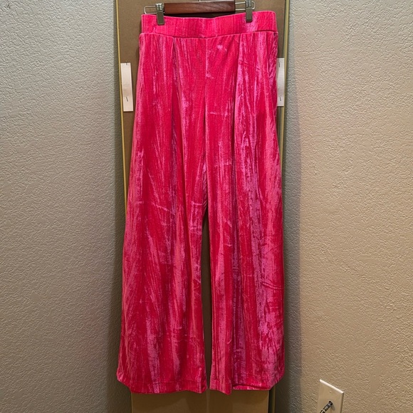 A New Day Velour Velvet Hot Pink Wide Leg Pants Size M - Picture 1 of 1